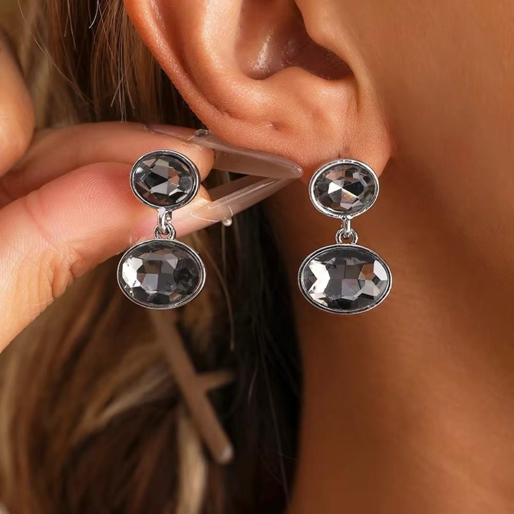 New Fashionable Gray Crystal Charm Earrings Y2K Ellipse Geometric Earring Line Triangle Geometric Symmetry Ear Jewelry