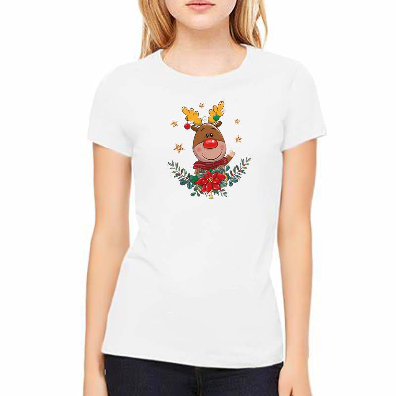 Christmas Patch New Heat Transfer T-Shirt Jeans Decoration Diy Washable Thermal Stickers Cartoon Deer With Christmas Wreath