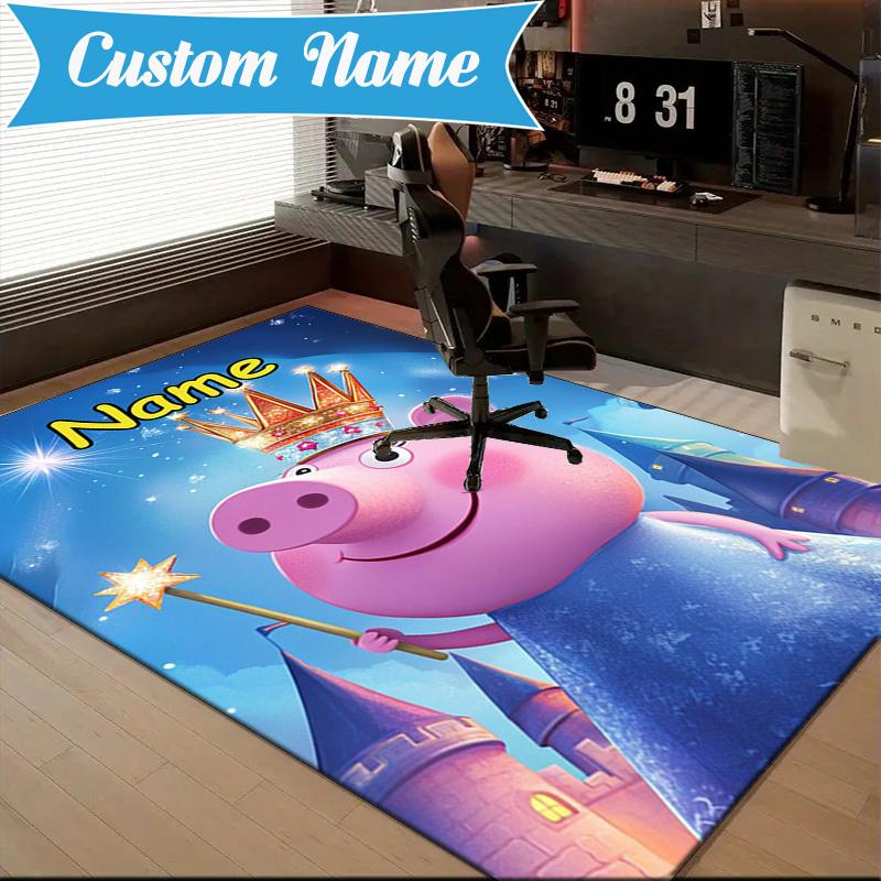 Custom Name Princess Pig's Royal Adventure Rug Game Carpet, Floor Mat for Bedroom Living Room Entryway Rug, Home Decor Gift for Christmas birthday