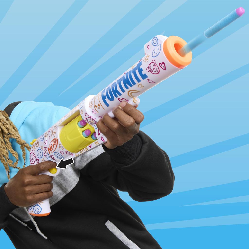 Nerf Fortnite FRENZ 4 EVER Blaster, виртуальный код, упаковка FRENZ 4 EVER, 6 элитных дротиков, барабан для 6 дротиков, подарочный продукт Fortnite G1132, аутентичный продукт