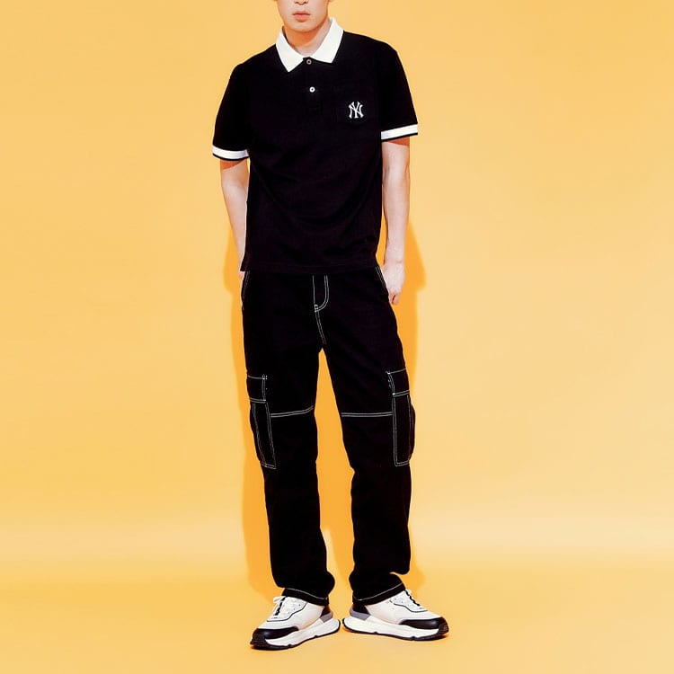 MLB Polo Shirts Men's Black Polo Collar Moderate Straight Fit 3LPQB0133-50BKS