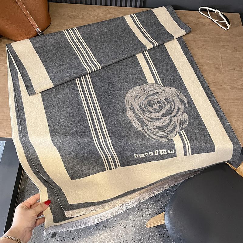 Scarf Women'S Cashmere Rose Cold Wind Double-Sided Versatile Shawl Air Conditioner Warm Scarf