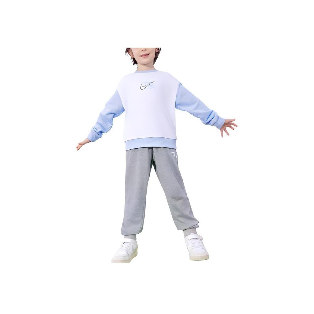Nike Casual Sports Suit Soft Comfortable Fashionable Color Block Round Neck Drop Shoulder Long Sleeve Kids Suit White N32432268GS-001