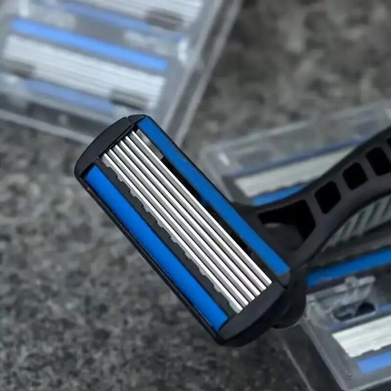 Мужская ручная бритва, безопасная бритва, 6-слойный нож для удаления волос из нержавеющей стали, сменная головка бритвы, бритвенные инструменты.