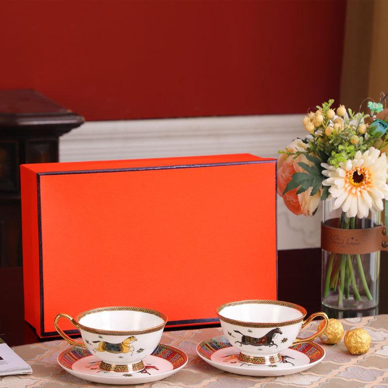 European Classic Oriental Horse Bone China Coffee Cup Saucer British Set Gift Box Set Wedding Gift