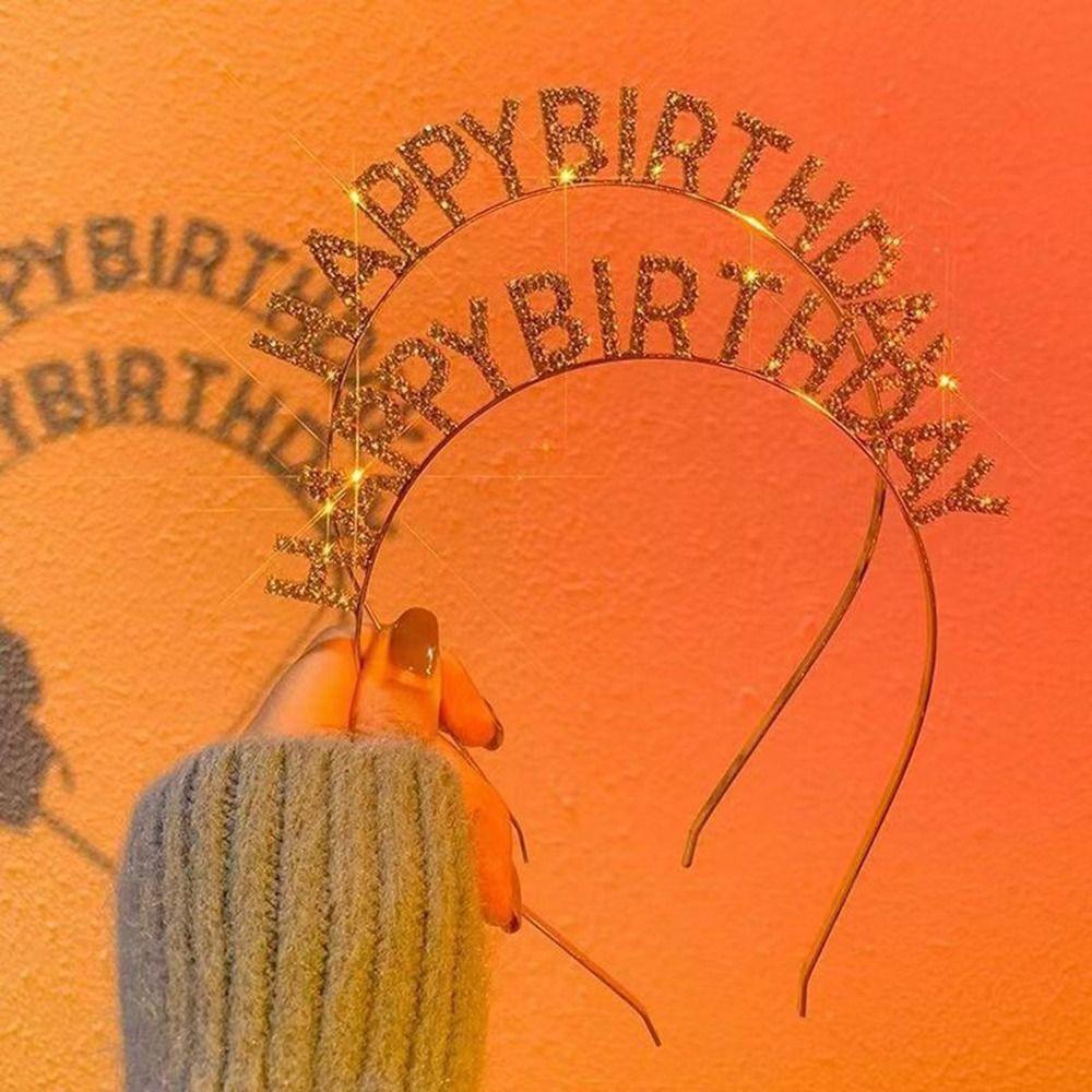 Metal HAPPY BIRTHDAY Headband Glitter Rhinestone Princess Hairbands Birthday Decoration