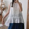 Ramie Sleeveless Women Shirts Casual Simple Solid Color Irregular All Match Thin Blouses Tops