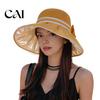 UV Protection Summer Hat Women Hollow Knit Bucket Hat, Wide Brim Sun Stylish Beach Accessories Foldable Caps for Commute Outdoor Fashion Bowknot