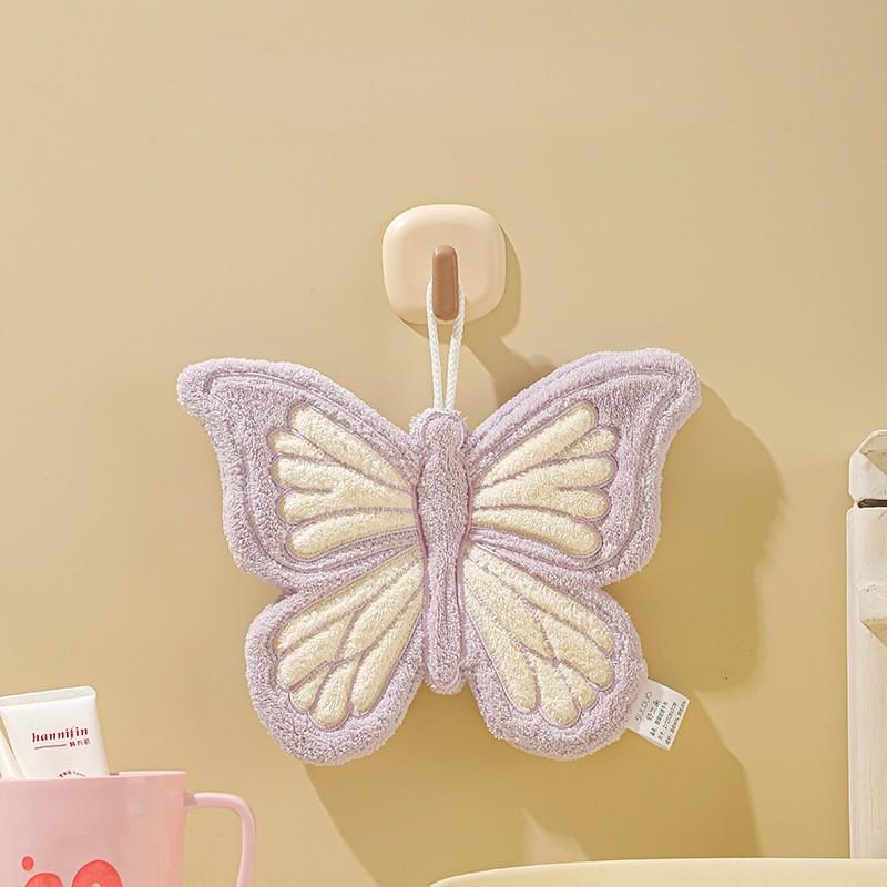High Value Butterfly Hanging Hand Towel Coral Fleece Cartoon Styled Thick Soft Ultra Absorbent Ideal For Kitchen And Bathroom