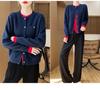 Women's Round Neck Wool Cardigan Sweater – Faux Two-Piece, Loose Slimming Fit, Casual Autumn/Winter Layer.