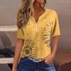 Модные женские летние футболки с принтом подсолнухов, свободные повседневные футболки с коротким рукавом, на пуговицах, с V-образным вырезом, базовые топы Ropa Para Mujer