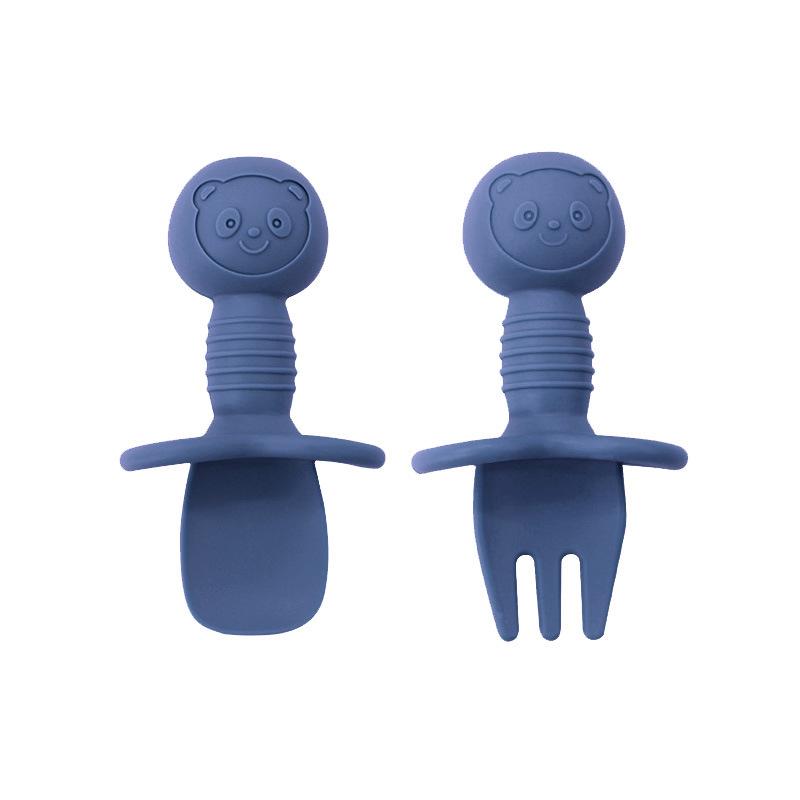 Cartoon Little Bear Silicone Fork and Spoon Set for Children's Eating Training