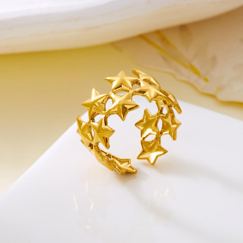 Vintage Gold Color Starfish Shell Rings for Women Stainless Steel Ocean Series Flower Stars Whale Adjustable Finger Ring Jewelry