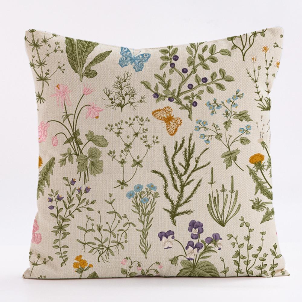 New Wildflower Pillow Cover Farmhouse Style 45 x 45 Square Cushion Covers Breathable Thin Linen Pillowcase Outdoor Decor