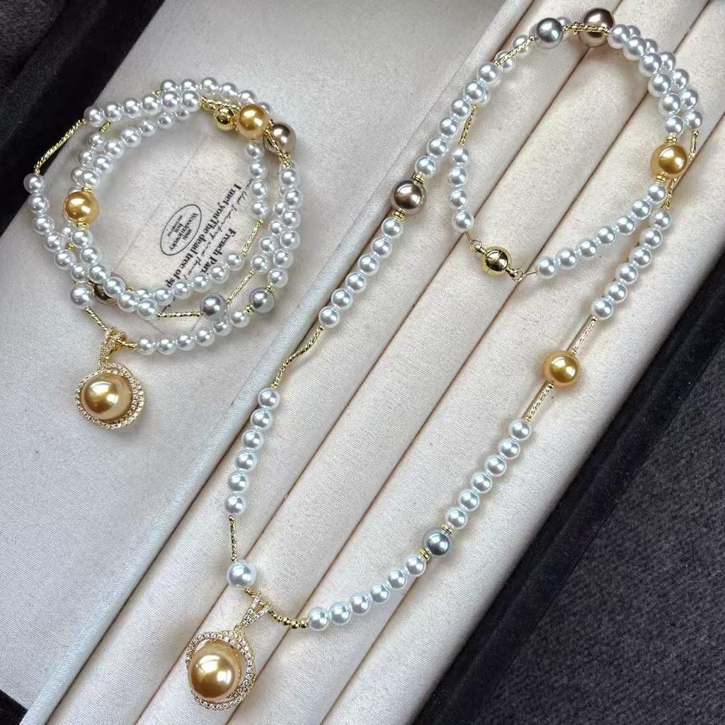 Vintage High-Gloss Perfect Circle Artificial Crystal Pearl Sweater Chain Necklace Collarbone Chain Pendant