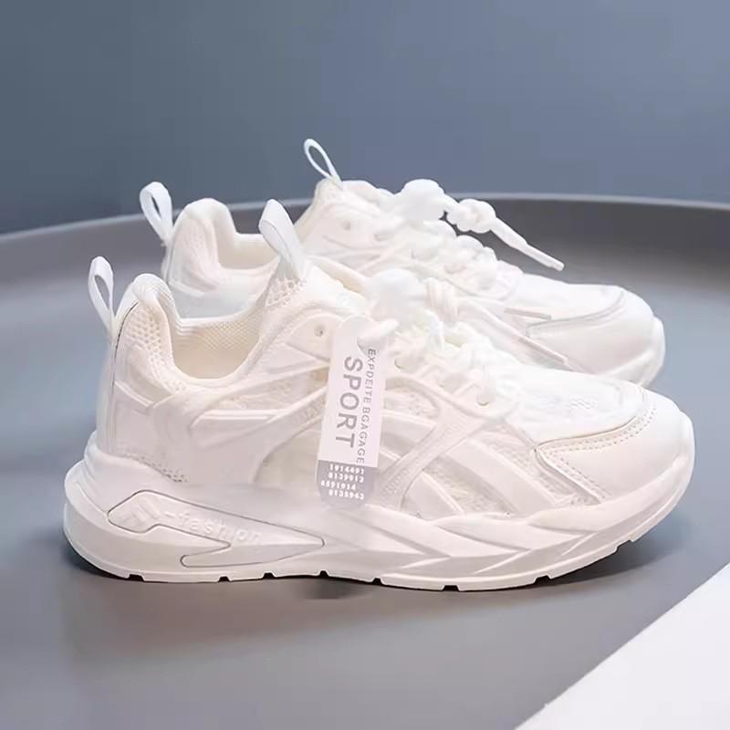 Youth style shoes Girls White Mesh Sneakers Kids Lightweight Breathable Slip-On Running Shoes Fall
