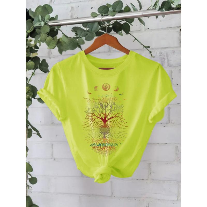 Футболка из чистого хлопка с круглым вырезом и принтом, летние футболки с короткими рукавами для женщин