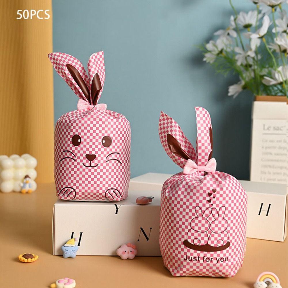 50 шт. Новые пасхальные картонные мешочки с ушками кролика, пластиковые мешочки для конфет в виде животных для детей, упаковка для печенья на день рождения, подарки своими руками