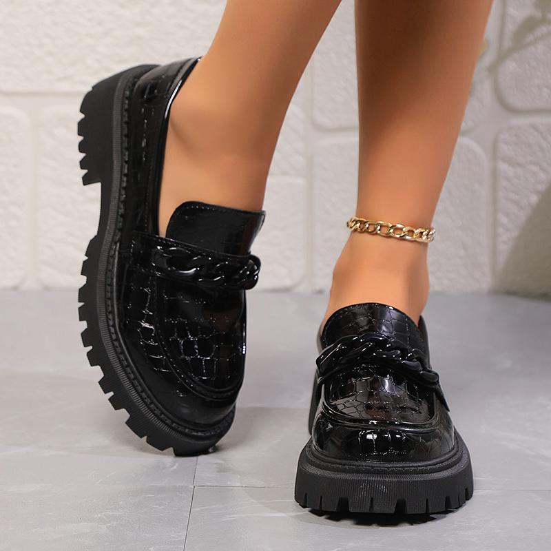 Женские мокасины Lucyever Chain Accents Platform Loafers, размер плюс 42, лакированные туфли без застежек, удобные женские туфли в стиле преппи с круглым носком