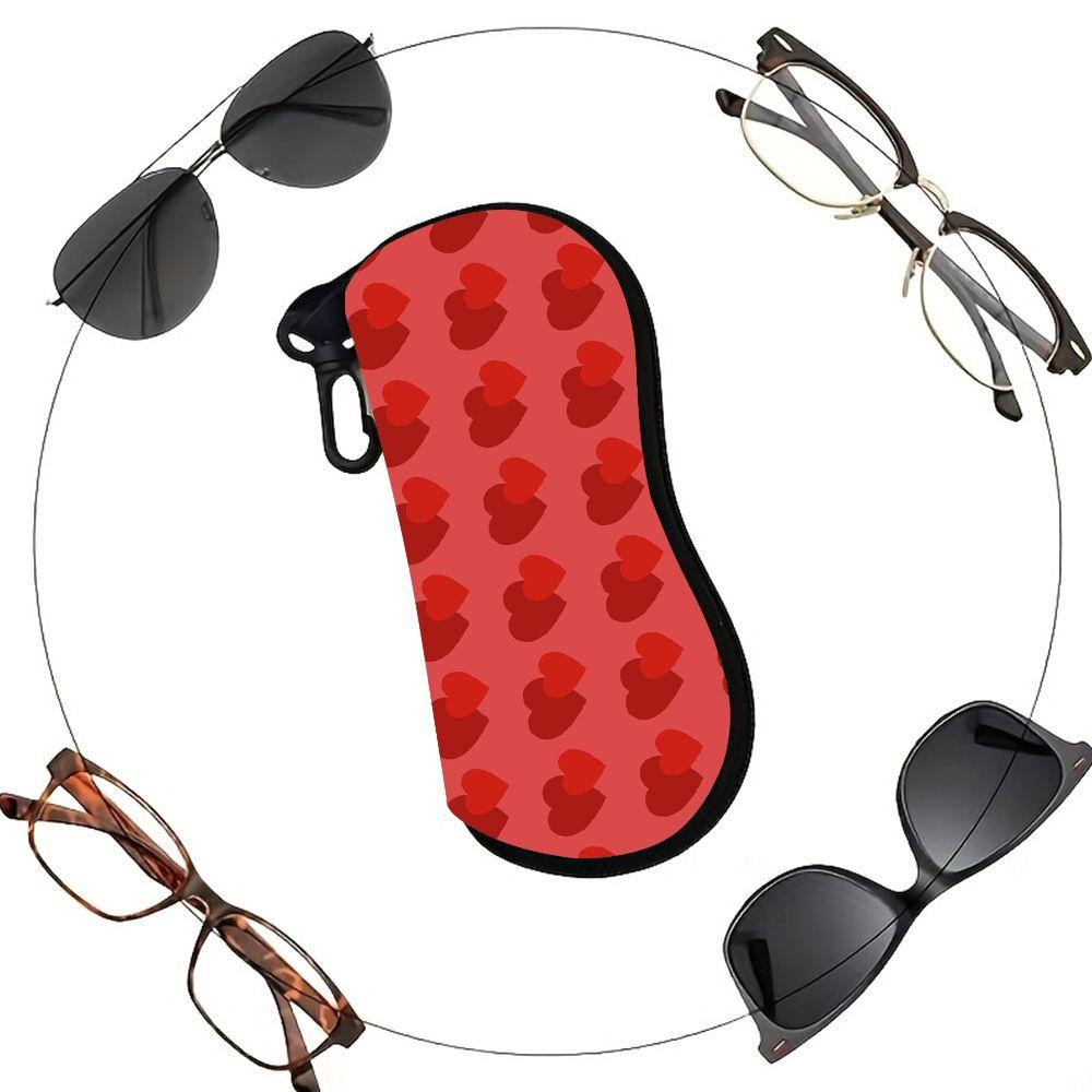 Red Heart Pattern Soft Eyewear Pouch,Portable Sunglasses Case For Women,Lightweight Fabric Spectacle Bag,Travel Protective Glasses Accessories Gift
