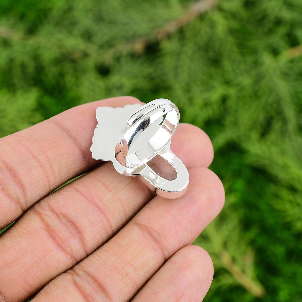 925 Silver Oval White Quartz Stone Unique Wedding Elegant Statement Mother Ring