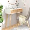 VidaXL Console Table White 80x30x75 Cm Solid Pine Wood / Natural Rattan 345624