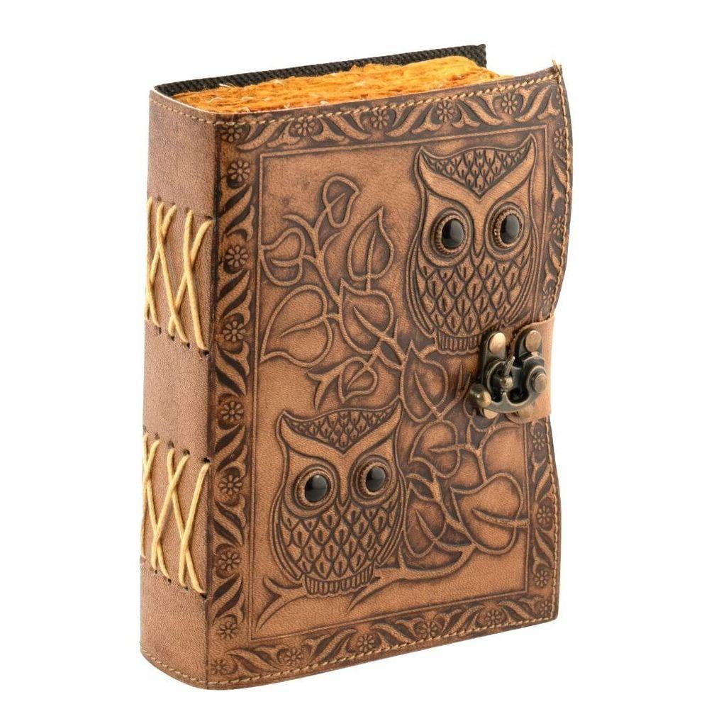 Дневник из кожи с тиснением совы, 200 нелинейных страниц ручной работы, винтажная кожа