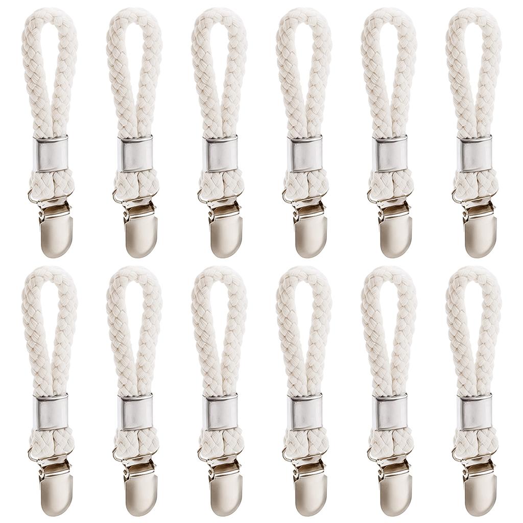 Набор из 12 штук зажимов для полотенец из нержавеющей стали и плетеной ткани, белого и серебристого цветов
