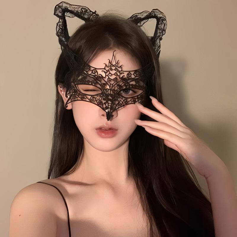 Черное сексуальное кружевное маскарадное белье Маска на пол-лица Косплей Вечеринка Развлечения Милое лицо Маска для глаз