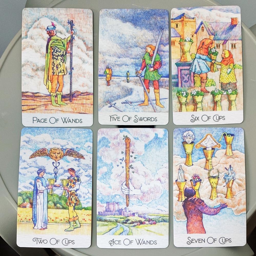Rediscovered Classic Tarot Deck, 10.3*6cm 78 Pcs Ballpoint Pen Hand Drawn Tarot Cards Reimagined RWS-Inspired Indie Deck