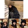 Elegant Bear Plush Knit Hat For Women Winter Warm Thick Fur Beanie Cap