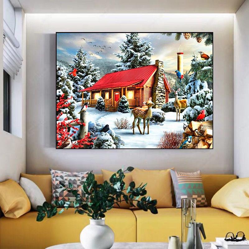 5D Алмазная картина Рождественская Алмазная вышивка Пейзаж Вышивка крестом Rhinestone Главная Рождественский подарок