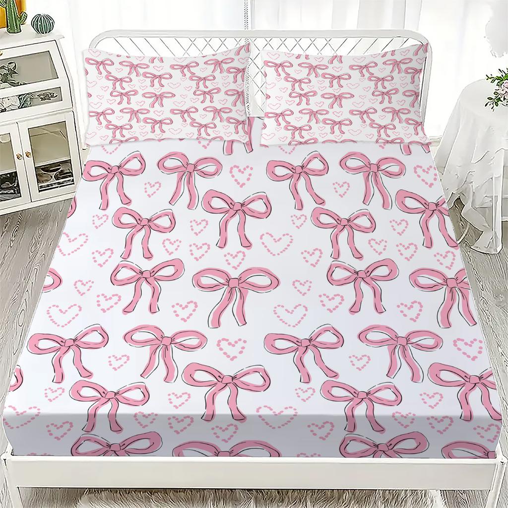 Персонализированный комплект простыней на резинке с бантом Персонализированный комплект постельного белья с бантом Удобный, приятный к коже, милый стиль 120x220см