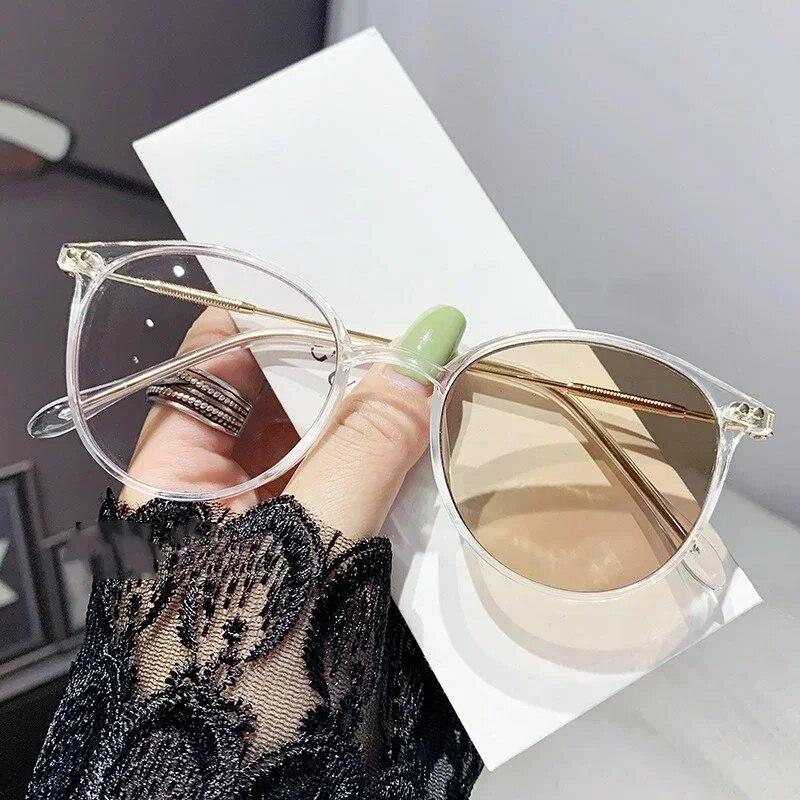 Очки для близорукости с блокировкой синего света, изменяющие цвет, для женщин и мужчин, компьютерные круглые очки для близорукости, фотохромные очки от 0 до -6,0