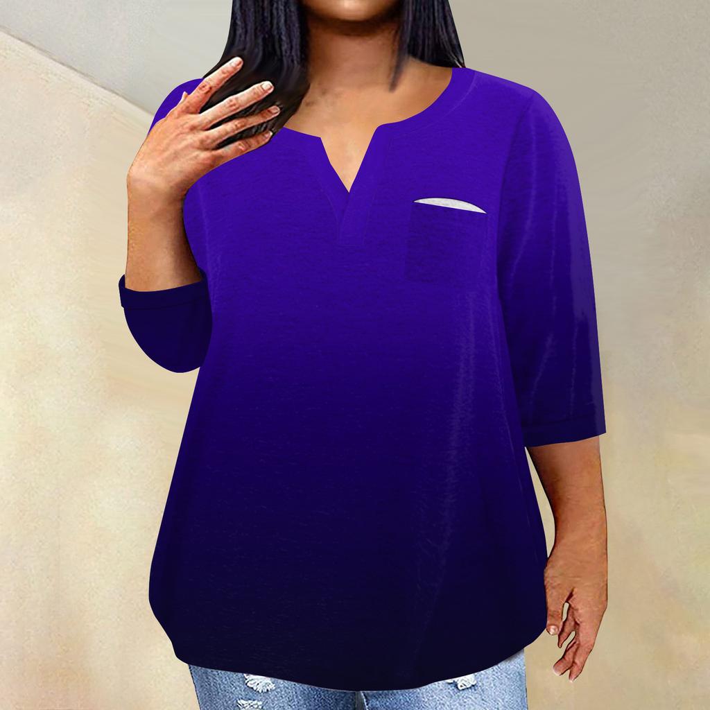 Women's Fashionable Casual Three Quarter Sleeve Printed V Neck Pullover 4/3 Sleeve Top