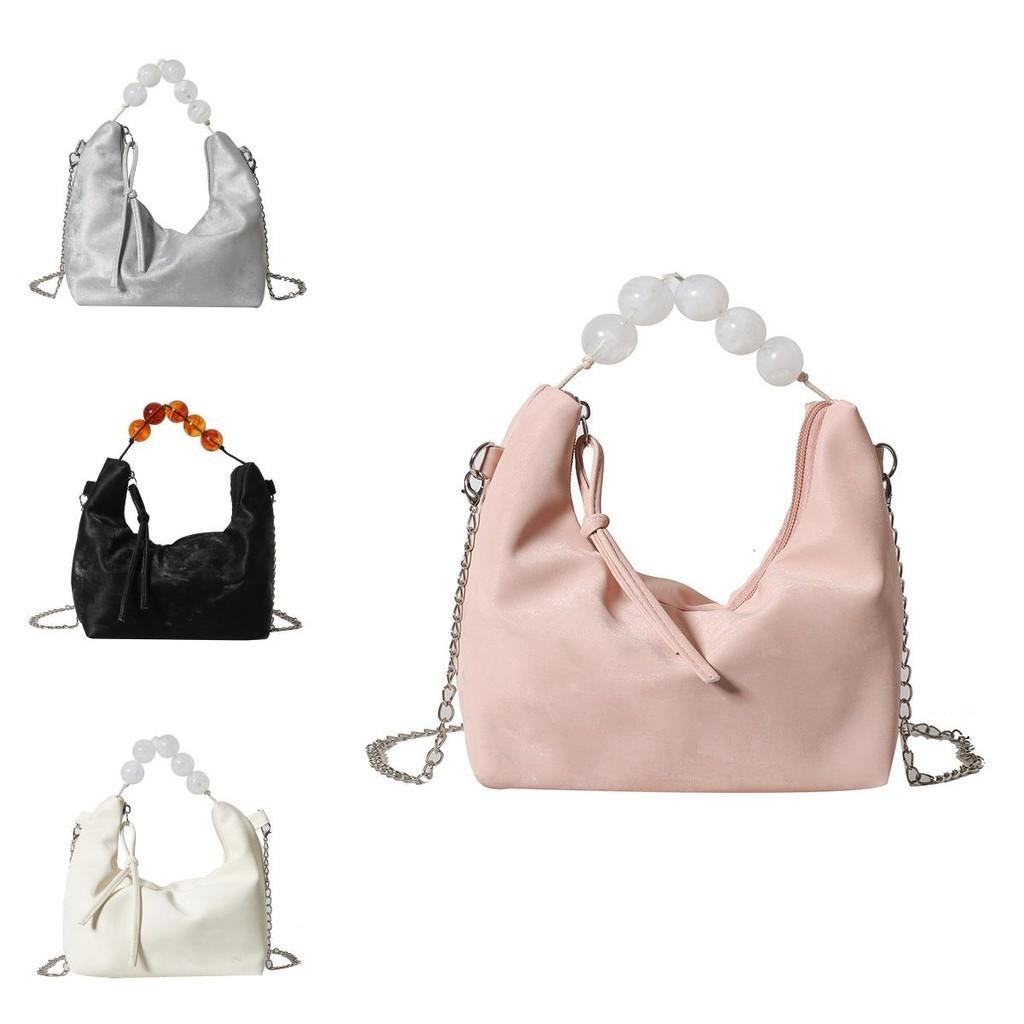 Chic Pu Leather Beaded Handbag With Chain Strap For Summer 2024