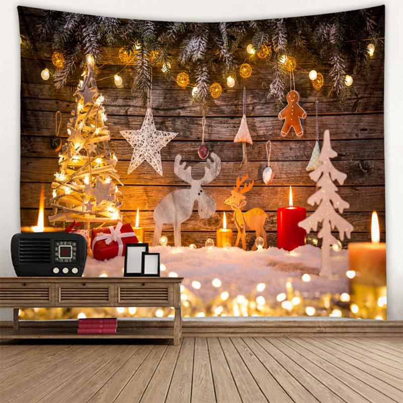 Fireplace Christmas Tree Print Tapestry Christmas Room Wall Decoration Backdrop Fabric Home Decor Tapestry Tapeçaria De Natal