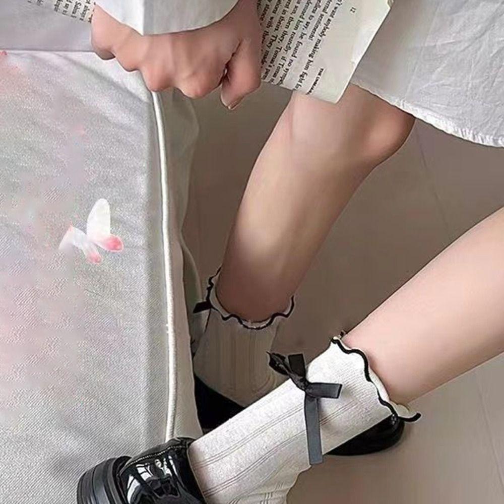 Bow Pile Socks Thin JK Socks New Mid Tube Socks Girls