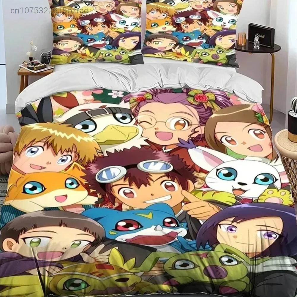 Аниме Digimon Adventure Набор постельного белья с монстрами Пододеяльник Комплект постельного белья Пододеяльник Наволочка Одеяло Размер King Queen Мальчики Взрослые