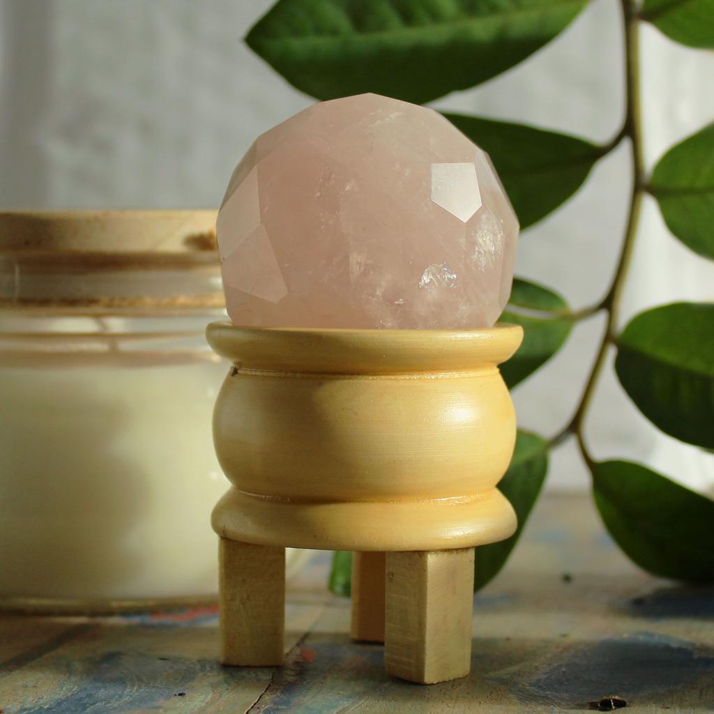 Rose Quartz Crystal Sphere Faceted With Stand 2-Piece
