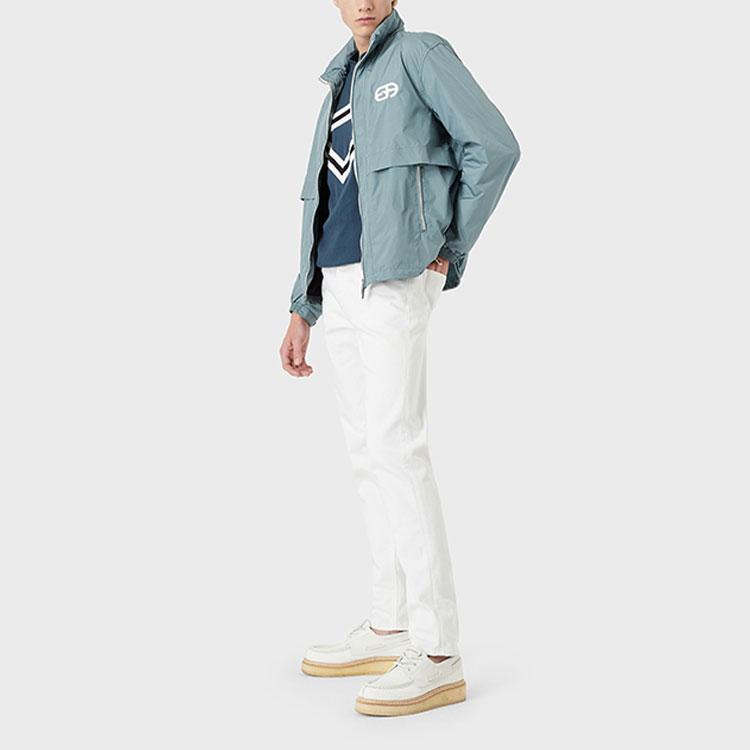 Emporio Armani Свитер мужской вязаный с полосками Color Block, хлопковый, с круглым вырезом, длинный рукав, синий 3L1MTD-1MDCZ-0948