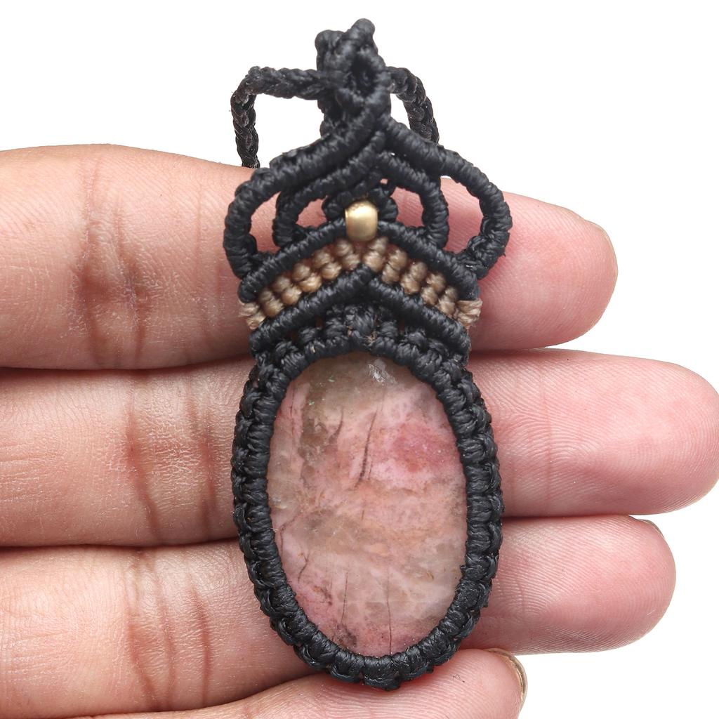 Родонит макраме ручная работа ожерелье кулон нить ювелирные изделия драгоценный камень 20-36''Ad