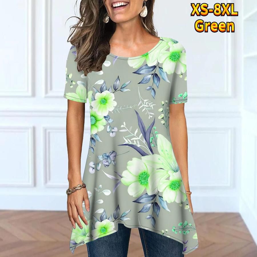 Летняя женская модная и удобная уличная одежда. Базовая повседневная одежда с короткими рукавами и круглым вырезом под открытым свободным топом XS-8XL.
