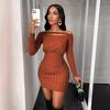 Women Spring Solid Color One Collar Long Sleeve Dress Summer Casual A-Line High Waist Knitted Dresses S-XL