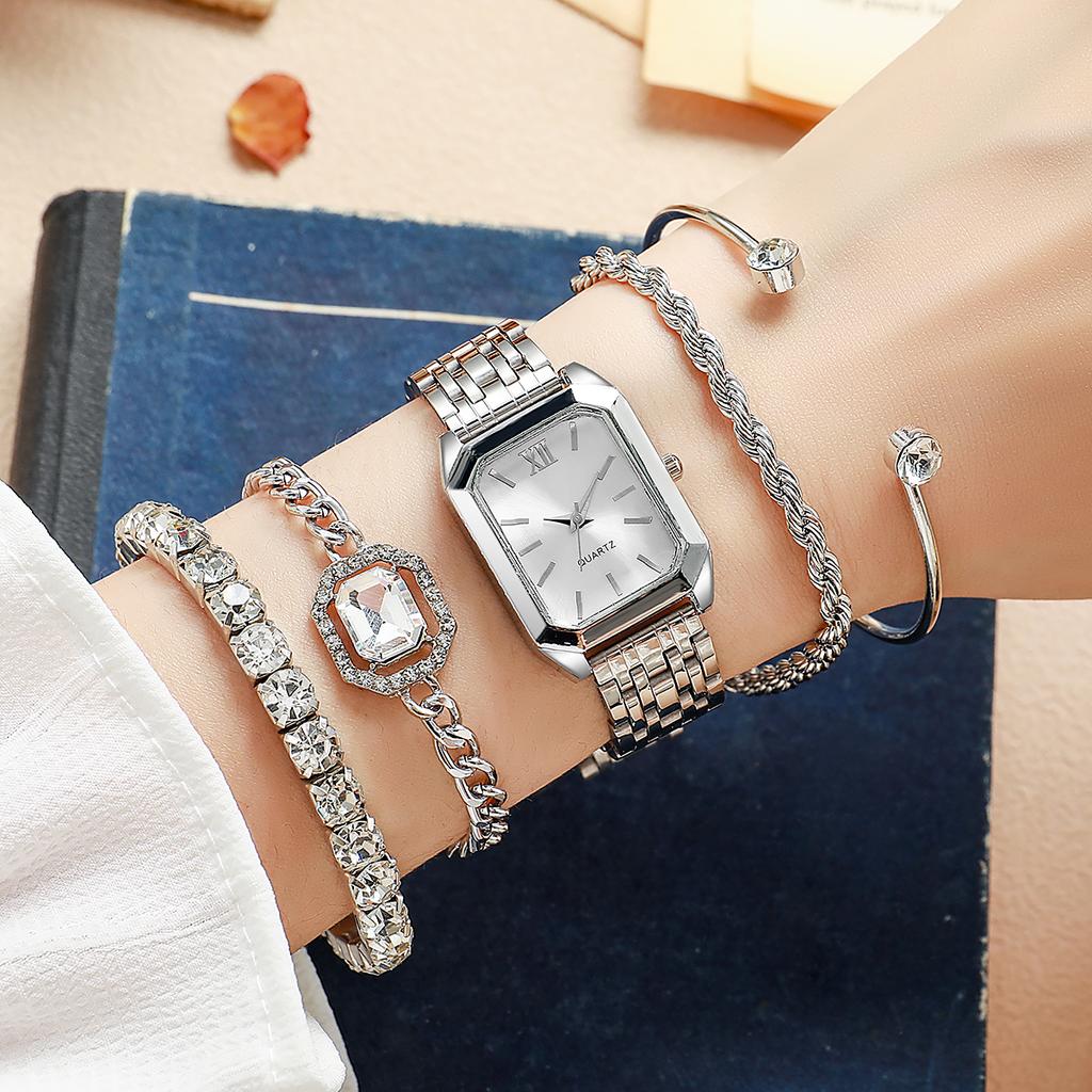 New retro square ins style steel strap minority quartz vintage simple luxury watch with water diamond bracelet