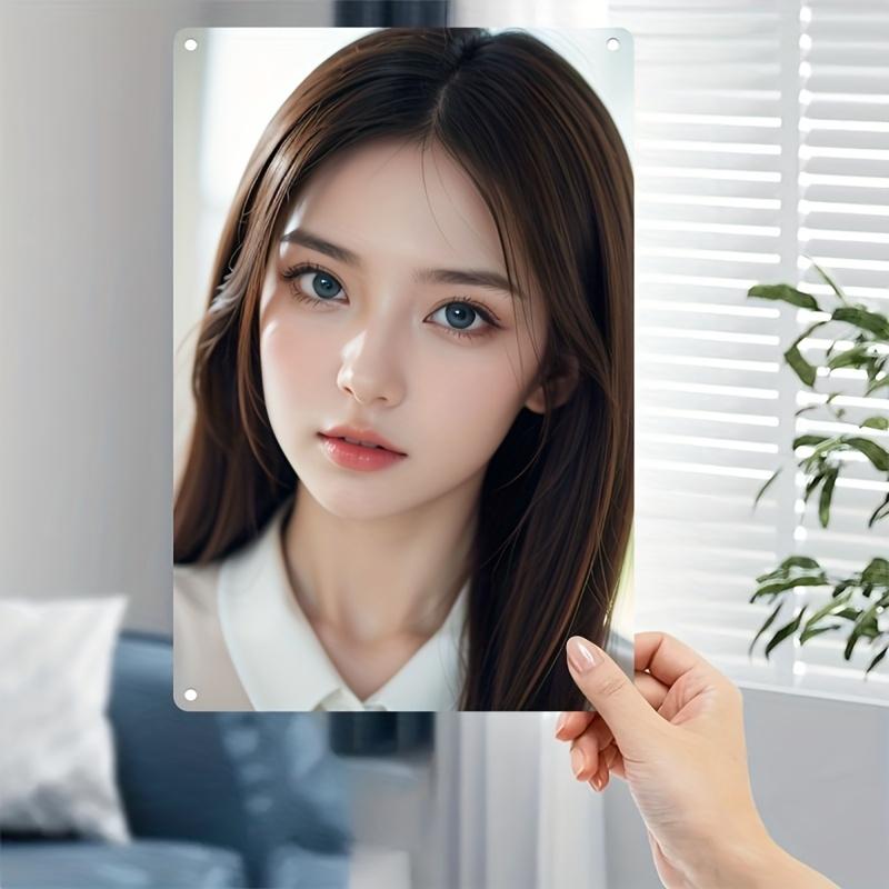 Металлическая табличка в корейском стиле с женским лицом - Минималистичный женский портрет, железный постер для дома, кафе, бара и рождественский подарок