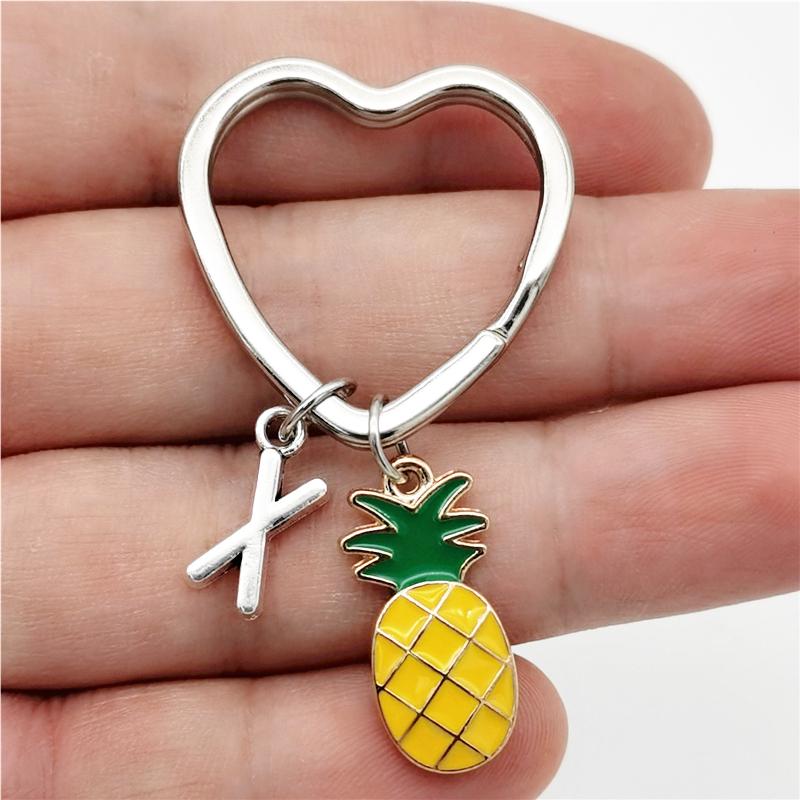 26 Letters Initial Pineapple Keychain Heart Keyring Pineapple Pendant Jewelry Fruit Charms Best Friends Keychain Gifts