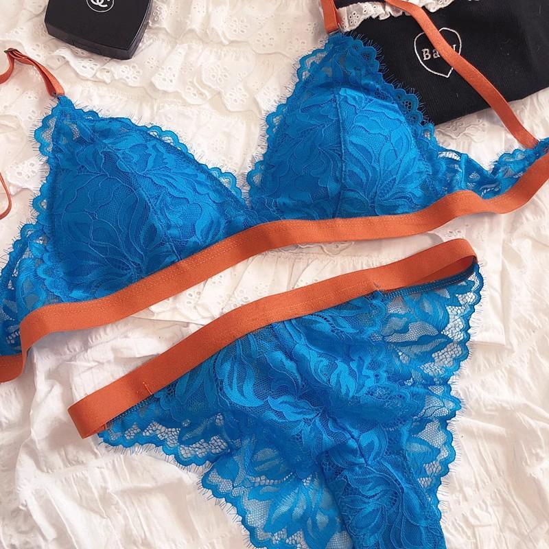 Французское нижнее белье тонкий контрастный цвет треугольная чашка без косточек бюстгальтер большая грудь маленькая сексуальная кружевная чашка
