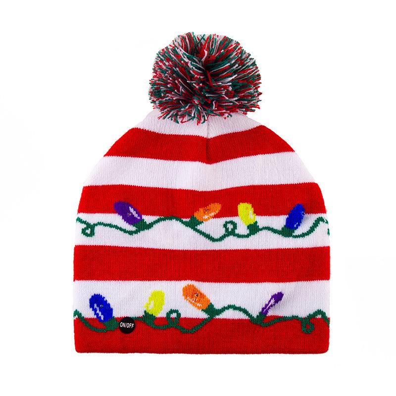 Festive Knitted Jacquard Pom-Pom Christmas Hat with Lights