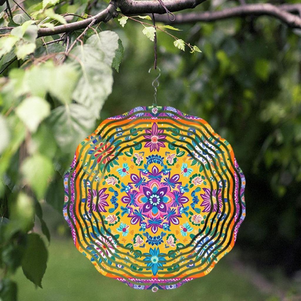 10 Inch Metal Mandala Wind Spinner Outdoor Garden Decor Multi Color Floral Hanging Art for Patio Balcony Courtyard No Battery Needed